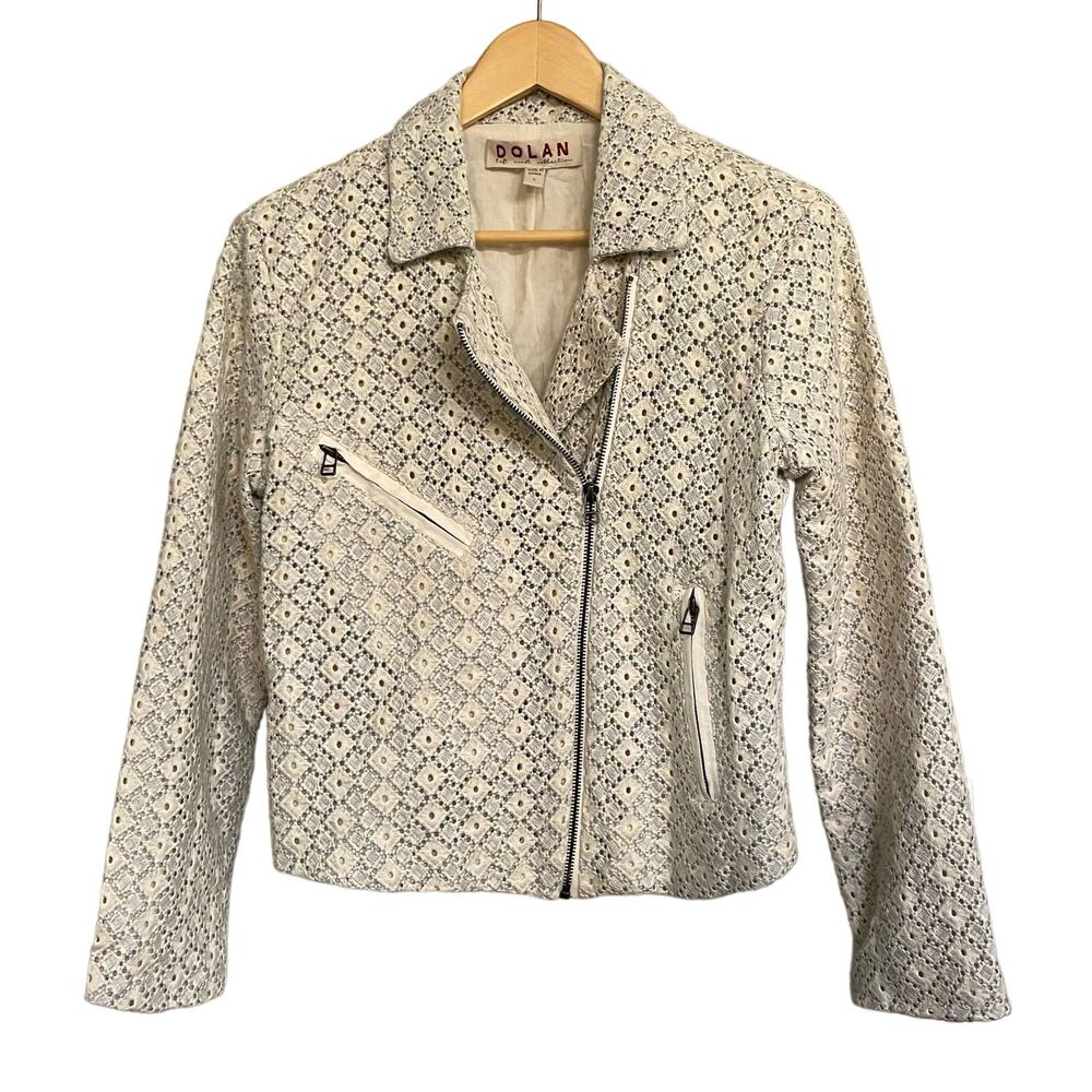 Anthropologie Dolan Jacket Left Coast Rossi Eyelet Moto Blue White Sz S Crop